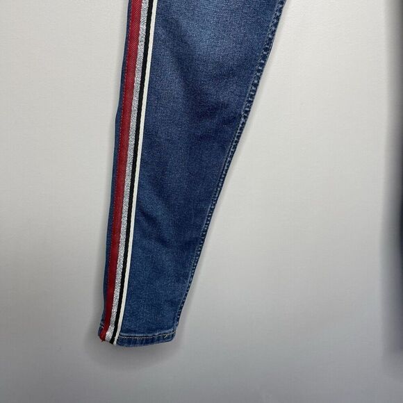 TOPSHOP Skinny Jeans Women 26 Moto Jamie Red Silver Side Stripe Stretch 10" Rise - Picture 4 of 11